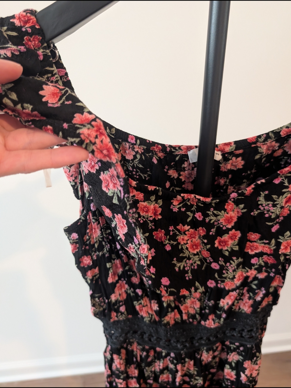 Black Floral Off-Shoulder Mini Dress - Pink Rose Print Medium - Picture 3 of 10